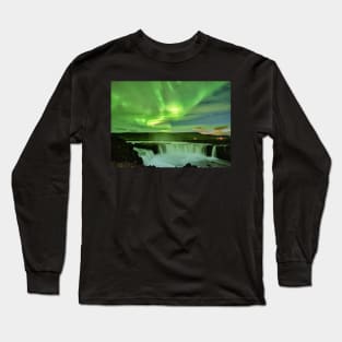 The Dance of the Aurora and the Waterfall Long Sleeve T-Shirt